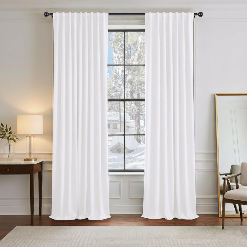 PONY DANCE 50% Light Filtering Curtains 84 inch Long, Back Tab & Rod Pocket Nursery Room Darkening Curtains for Bedroom and Living Room Decoration, 42 Inches Wide, 2 Panels Set, Pure White - Image 1